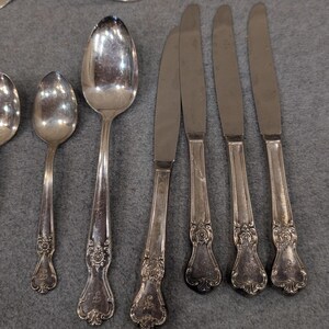 Old Company Plate Signature Rose Silverplate Flatware Set 13pc Monogrammed F image 6