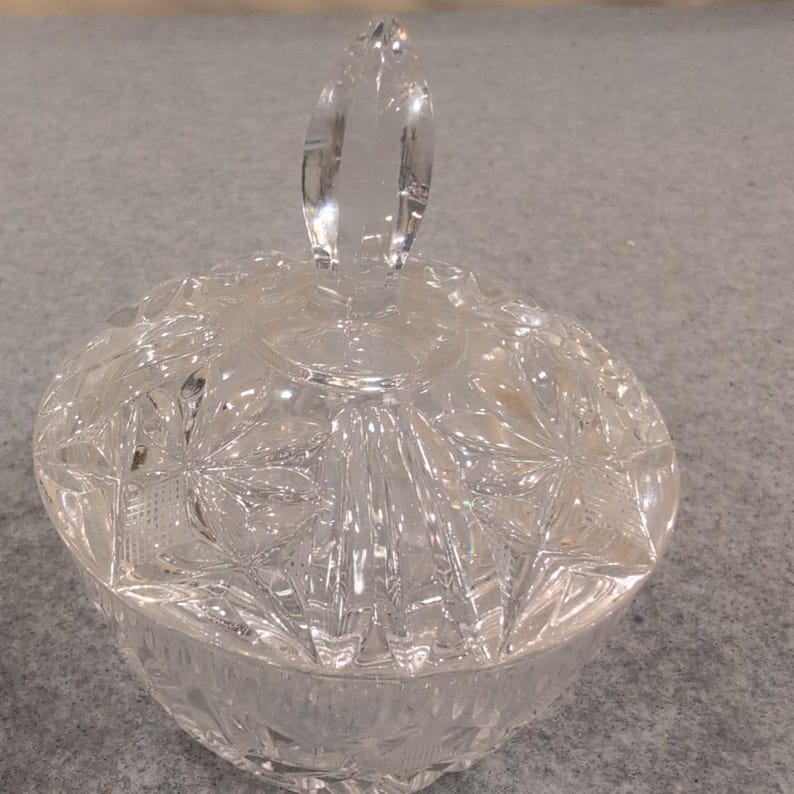Vtg Miniature Cut Crystal Creamer and Lidded Sugar Bowl Set Starburst Pattern image 3