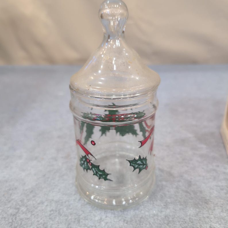 Vintage Anchor Hocking Sweet Anlässes Glas 2er-Set Christmas Holly Ribbon Glass Bild 2