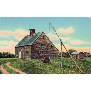 Vintage ansichtkaart van Jethro Coffin House, Nantucket, Massachusetts, Tichnor Gloss, 1686 Saltbox. afbeelding 1