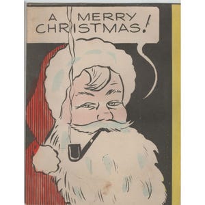 Vtg 1957 Santa Claus Smoking Pipe Christmas Greeting Card Mid-Century 5.6x4.3 image 1