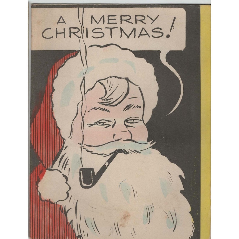 Vtg 1957 Santa Claus Smoking Pipe Christmas Greeting Card Mid-Century 5.6x4.3 image 1