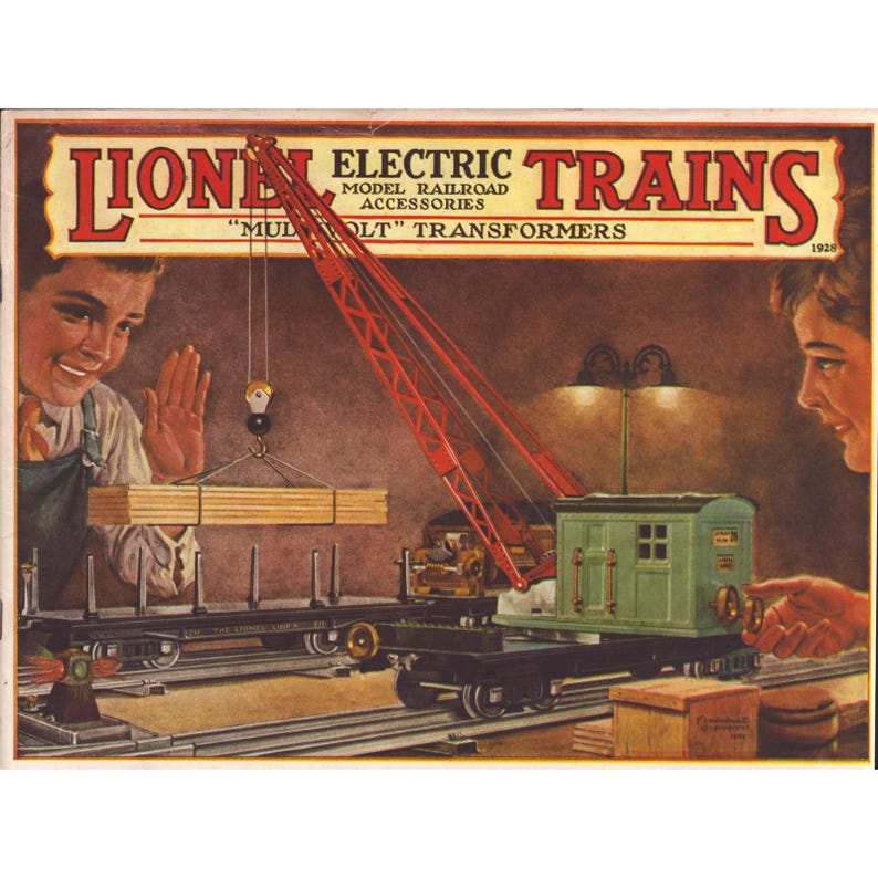 Affiche publicitaire vintage de 1928 du catalogue de trains électriques Lionel, n° 840, Centrale électrique 1975 image 1