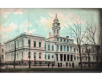 Vintage 1911 City Hall New York Postcard Postmarked 1c Franklin Stamp NYC VG
