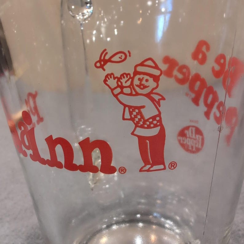 Vintage Dr Pepper Pizza Inn Be a Pepper Glass Pitcher Red Logo Advertising image 5