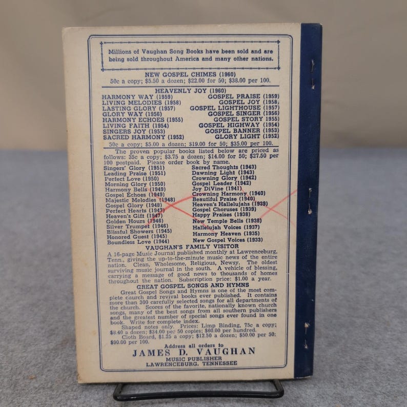 New Gospel Chimes 1960 James D Vaughan Shaped Note Gospel Song Book Hymnal image 2