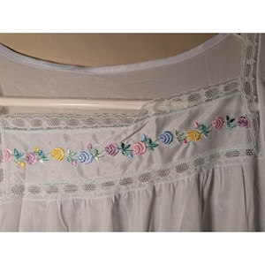 Vintage Light Blue Nightgown Long Sleeve Floral Embroidered Lace Trim Flaw image 2