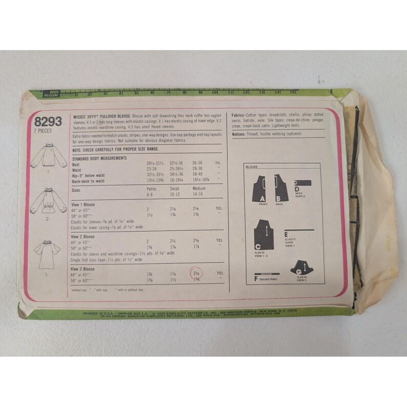 Simplicity 8293 Misses' Jiffy Pullover Blouse Sewing Pattern Med Size 14-16 VTG image 3