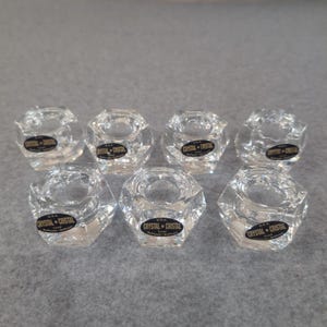 USA Crystal Hexagon Lead Glass Taper Candle Holders Set of 7 Clear Faceted image 1