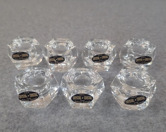 USA Crystal Hexagon Lead Glass Taper Candle Holders Set of 7 Clear Faceted