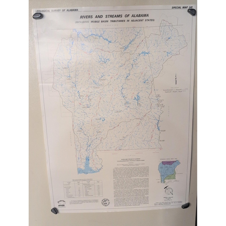 Vtg Geological Survey of Alabama Special Map 241 Rivers & Streams of AL 30×22" image 1