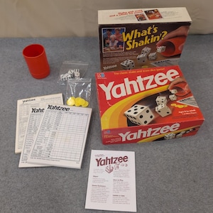 Vintage 1996 Yahtzee Milton Bradley Classic Dice Game 950 Red Shaker Cup image 1