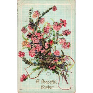 Cartão-postal antigo de Páscoa de 1908, RPPC Julius Bien Heather, em relevo, 4502 imagem 1