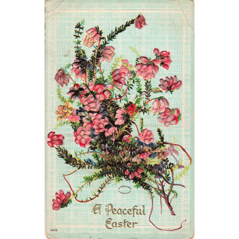 Cartão-postal antigo de Páscoa de 1908, RPPC Julius Bien Heather, em relevo, 4502 imagem 1
