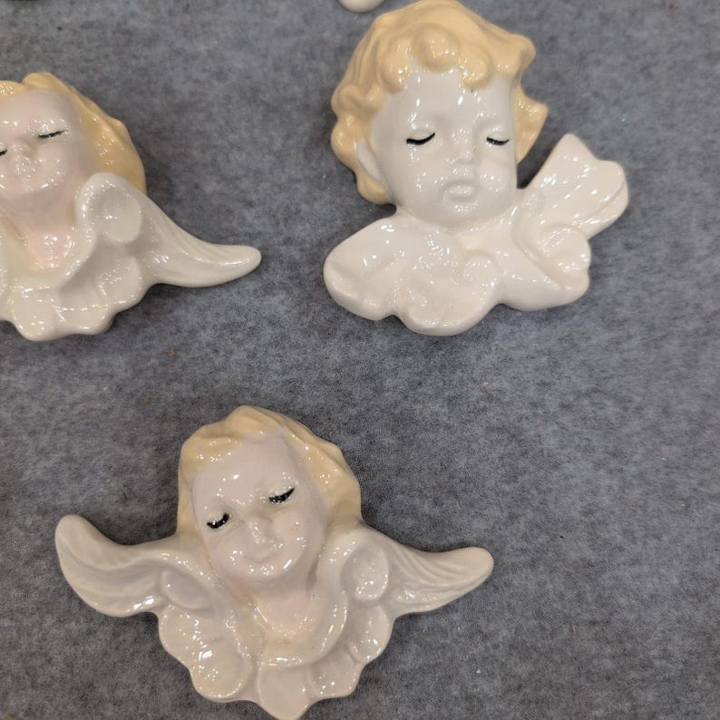 Vintage 1988 Ceramic Angel Cherub Wall Hanging Figurines Set of 9 Hand Painted image 3