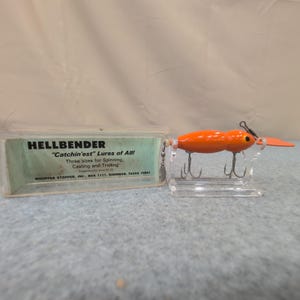 Whopper Stopper Hellbender Esca da pesca vintage arancione 1130 con scatola immagine 2