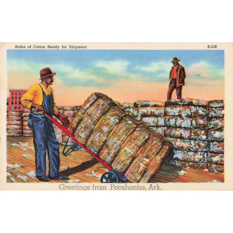 Vtg Pocahontas Arkansas Linen Postcard Cotton Bales Shipment Curteich S-538 image 1