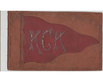 Antik 1907 Kansas City KS KCK vimpel lädervykort Rose Co Philadelphia