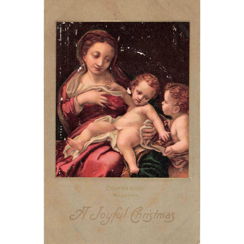 Vintage Correggio Madonna Christmas Postcard Printed in Germany Divided Back G+ image 1