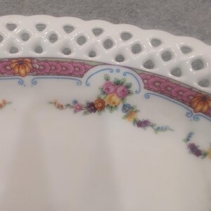 Schumann Arzberg Bavaria Reticulated Floral Porcelain Oval Bowl Pink Lattice Rim image 2