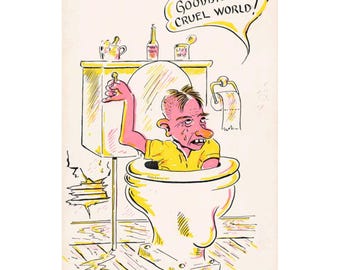 Vintage Elmer Anderson Comic Postcard Goodbye Cruel World Toilet Humor VG+