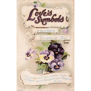 Antique Love's Symbols Pansies Embossed Postcard Floral Thoughts of Thee VG- image 1