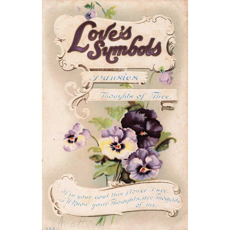 Antique Love's Symbols Pansies Embossed Postcard Floral Thoughts of Thee VG- image 1
