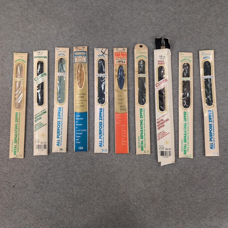 Lot of 10 Vintage J&P Coats Metal Zippers Separating All Purpose Various Colors image 1