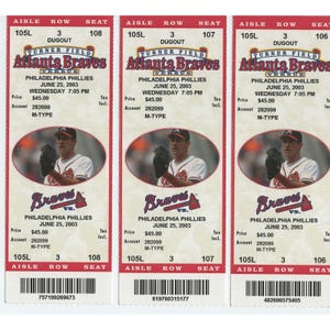 Braves contre Phillies, 25 juin 2003, Turner Field : 3 talons de billets image 1