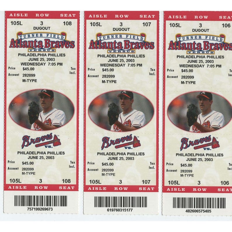 Braves contre Phillies, 25 juin 2003, Turner Field : 3 talons de billets image 1