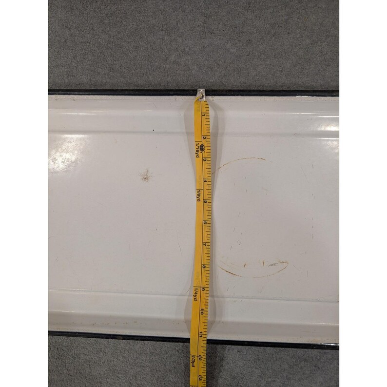 Vintage White Enameled Medical Sterilizing Tray Black Rim Industrial 21" × 11" image 3