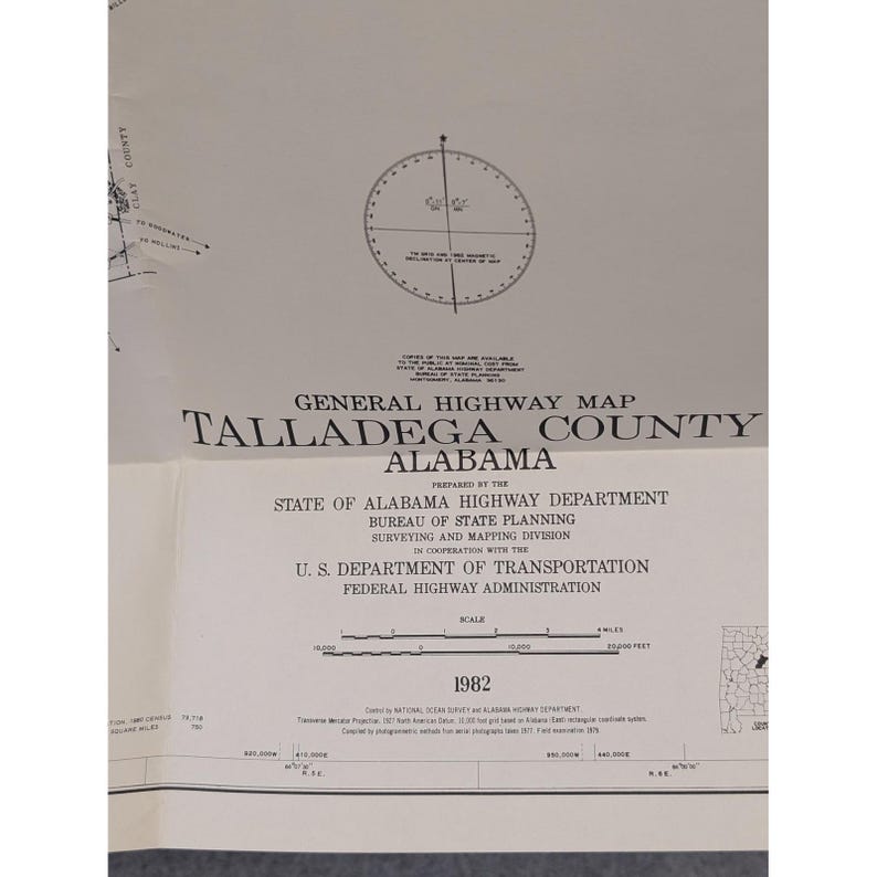 Vintage 1982 Talladega County Alabama General Highway Map 26" x 18" Sylacauga image 2