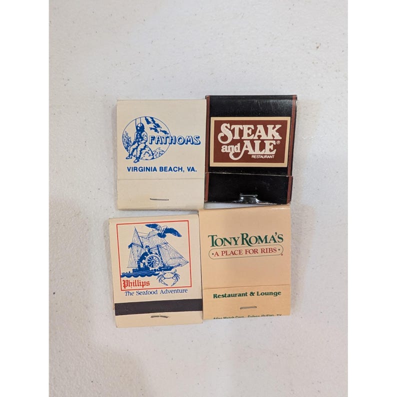 Vintage Restaurant Matchbooks Fathoms Steak & Ale Tony Roma's Phillips image 1