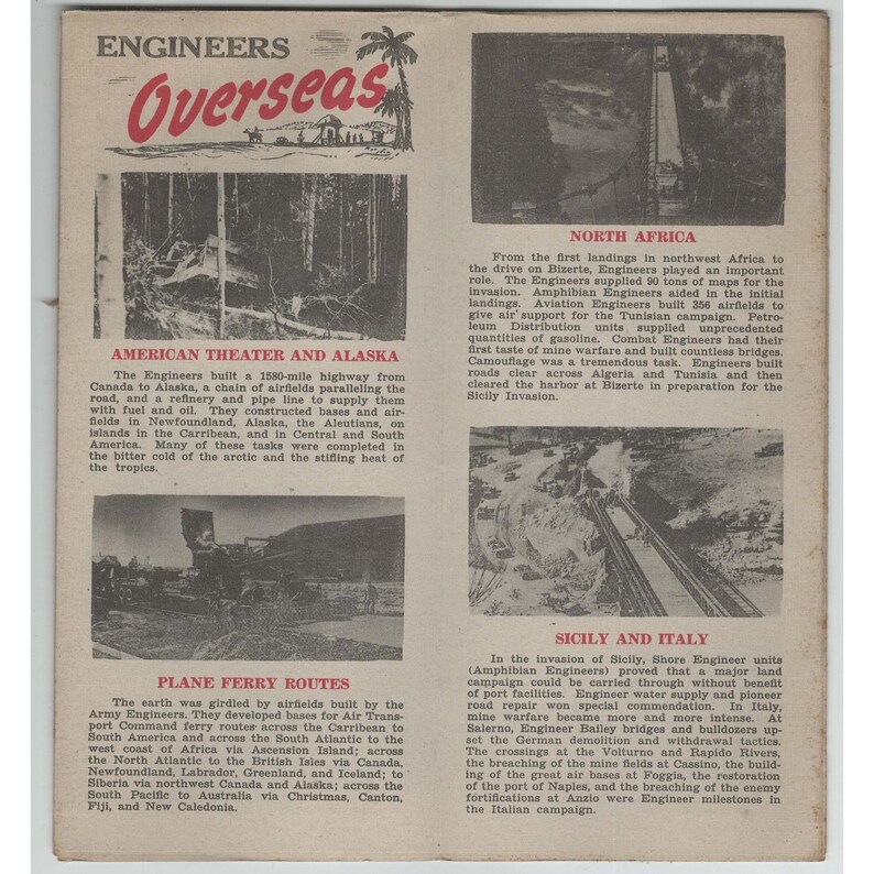 1946 US Army Corps of Engineers WWII Overseas History Fold-Out Brochure VG image 3