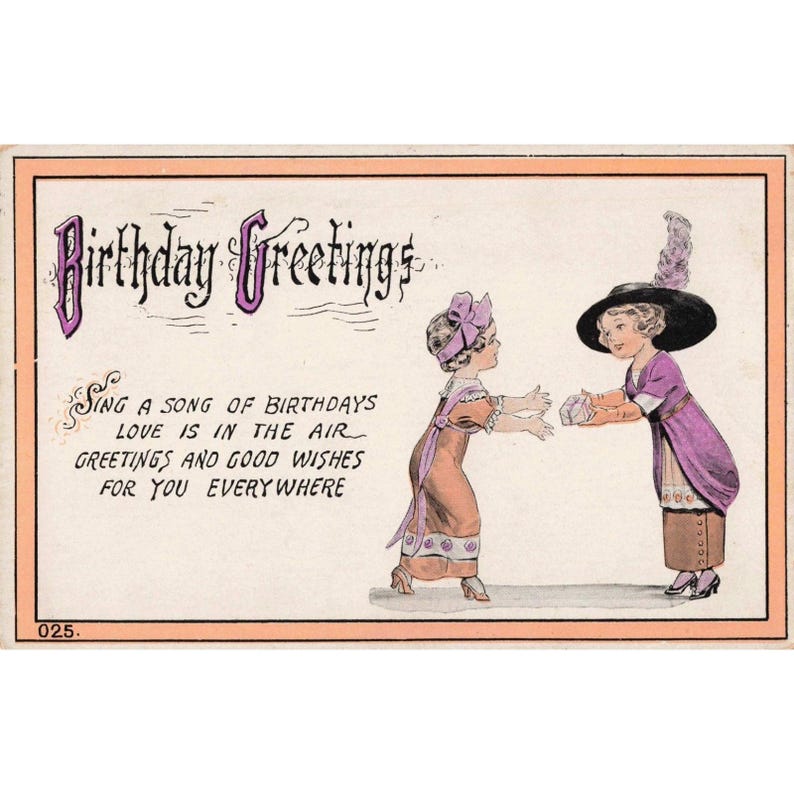 Vtg 1917 Birthday Greetings Postcard Appleton WI Two Girls Divided Back #025 image 1