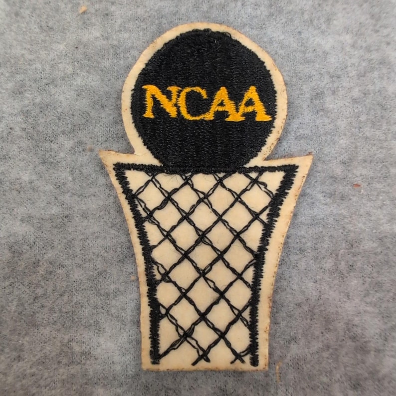 Vintage NCAA Basketball Hoop Net Embroidered Patch Black Gold Collectible VG image 1