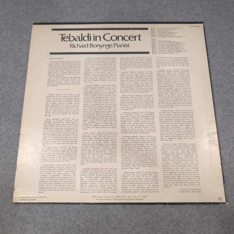 Renata Tebaldi in Concert Richard Bonynge Piano London fffr Vinyl LP OS 26303 image 2