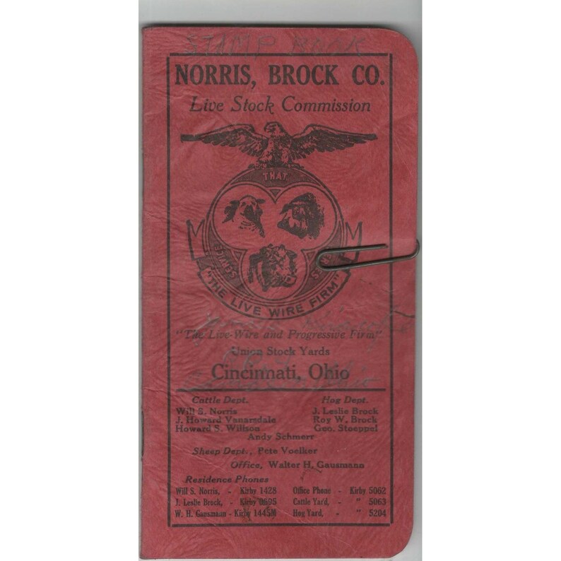Vintage Norris Brock Co Live Stock Commission Cincinnati Ohio Pocket Notebook image 2