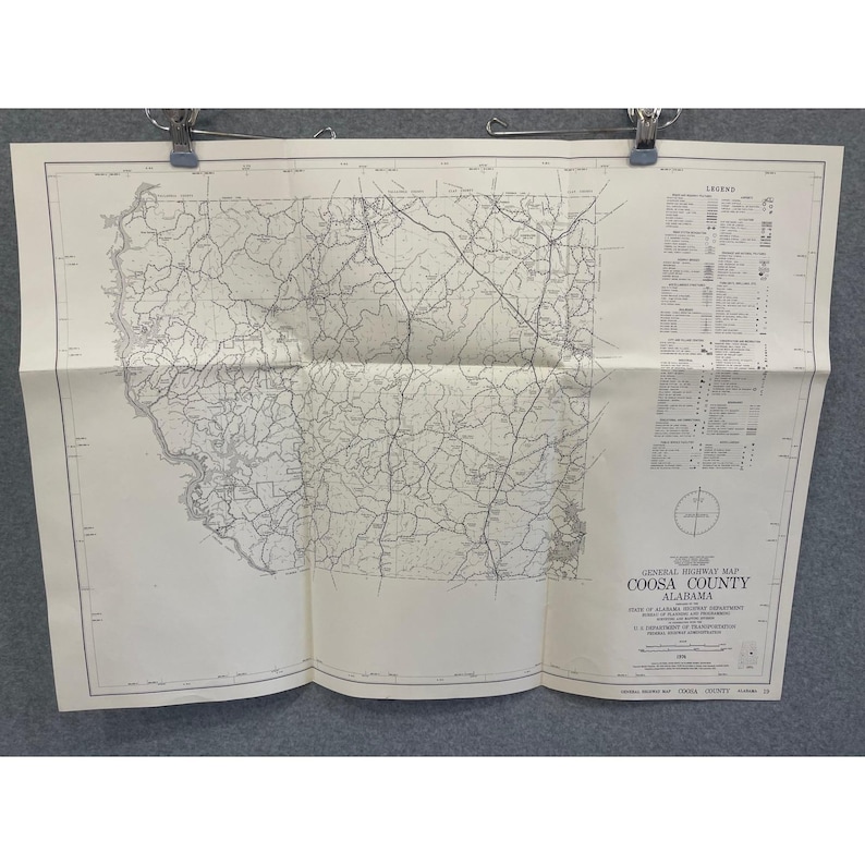 Mappa stradale generale della contea di Coosa, Alabama, VTG 1974, 25" x 18" Goodwater Kellyton immagine 1