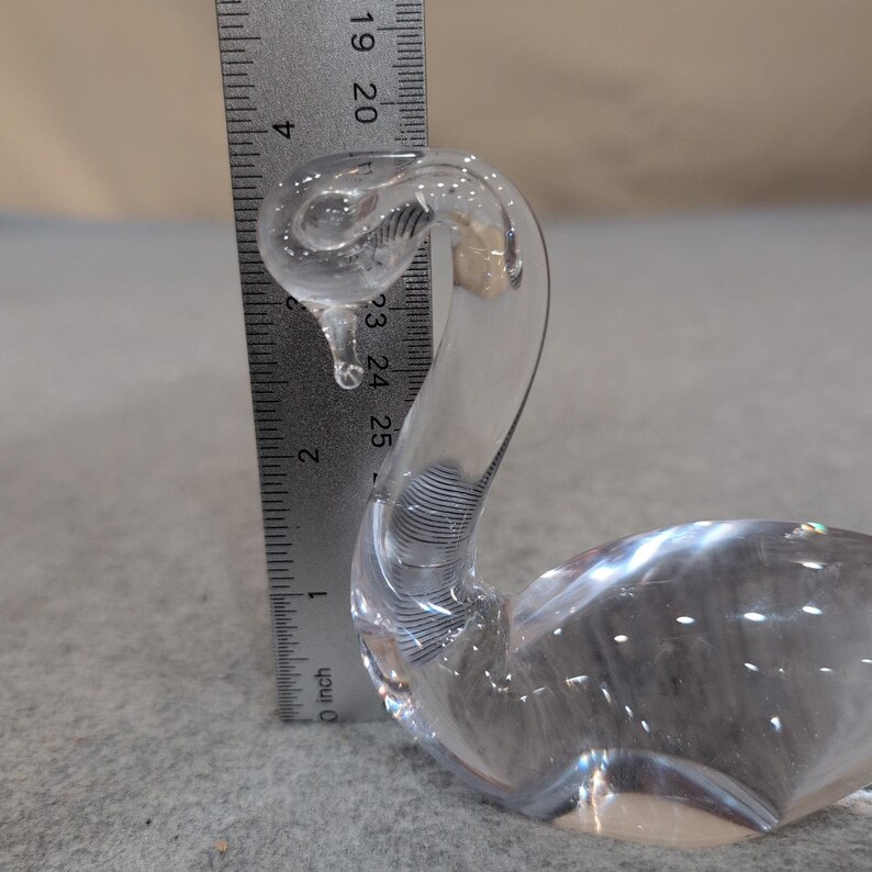 Vintage Clear Glass Swan Figurine Small Arched Neck Bird Sculpture Paperweight image 2