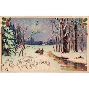Postal navideña antigua de H. Wessler de 1910 con relieve de escena invernal y sello de Union, Nueva York. imagen 1