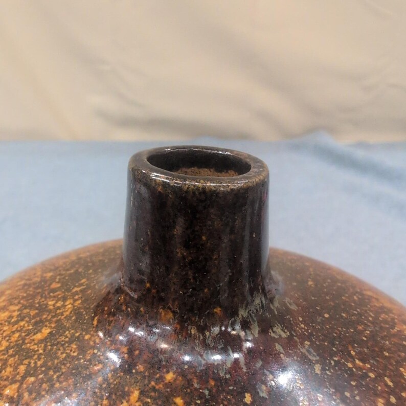 Unattributed Studio Pottery Vase Hand Thrown Stoneware Brown Blue Drip Glaze image 3