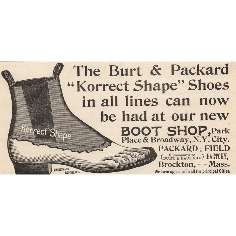 1892 Burt Packard Korrect Shape Shoes Vintage Advertisement Art Print image 1