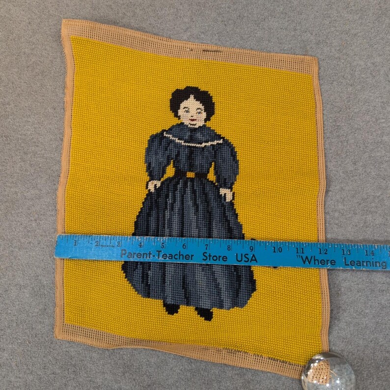 Vintage Hand Stitched Needlepoint Porcelain Doll 1880 Victorian Textile Art image 3