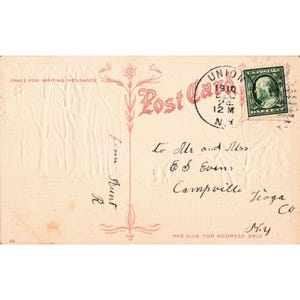 Postal navideña antigua de H. Wessler de 1910 con relieve de escena invernal y sello de Union, Nueva York. imagen 2