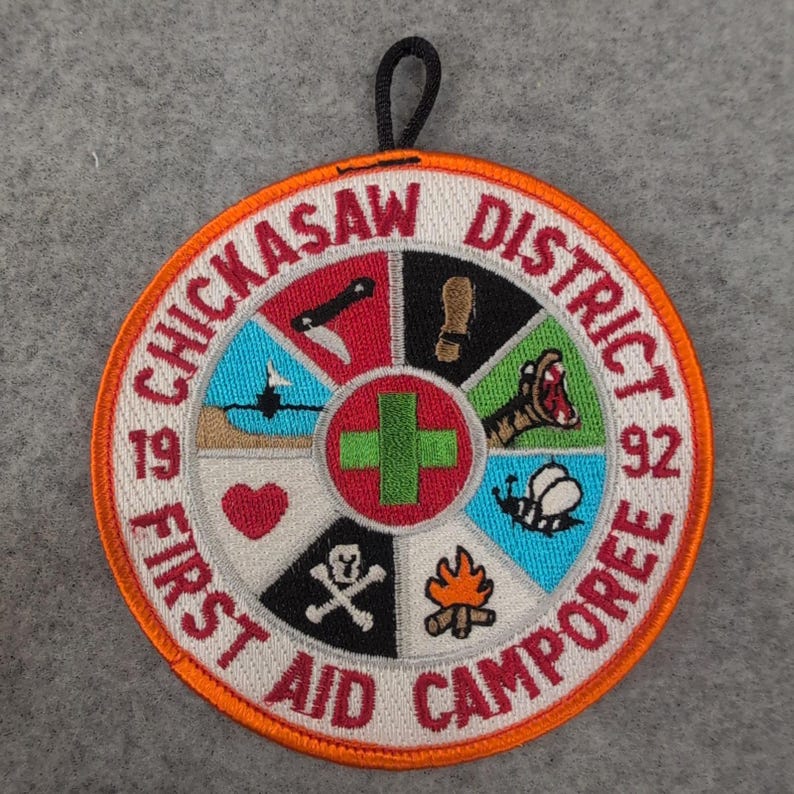 Chickasaw District First Aid Camporee 1992 Boy Scout Patch with Loop 4" image 1
