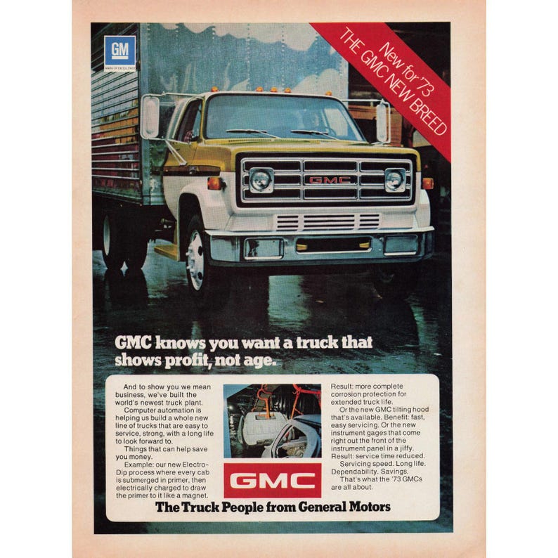 Anuncio impreso de camioneta GMC de 1973, original, vintage, General Motors, nueva generación imagen 1