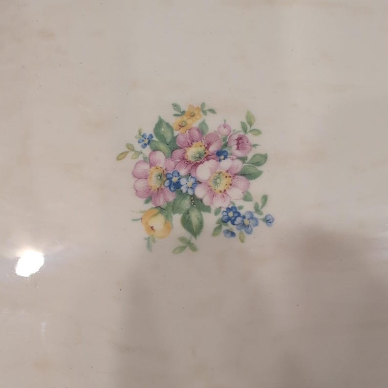 The Harker Pottery Co Vintage Floral Oval Serving Platter Gold Trim Made in USA image 2