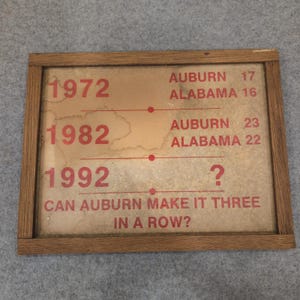 Vintage 1992 Auburn vs Alabama Iron Bowl Rivalry Framed Graphic Memorabilia image 1