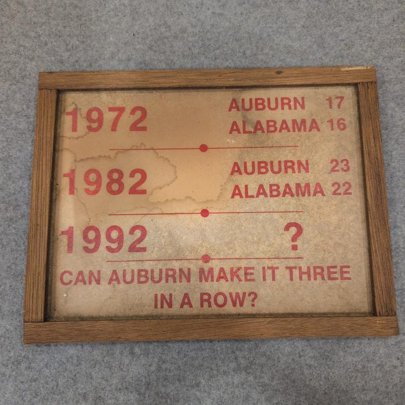 Vintage 1992 Auburn vs Alabama Iron Bowl Rivalry Framed Graphic Memorabilia image 1